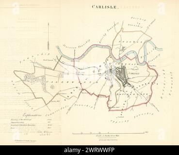 CARLISLE Stadt/Ort/Stadt zu planen. REFORM ACT. Cumbria. DAWSON 1832 alte Karte Stockfoto