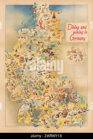 Essen & Trinken in Deutschland. Gastronomische touristische Bildplakat Karte 1953 Stockfoto