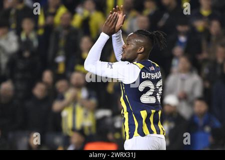 Istanbul, Türkei. März 2024. Michy Batshuayi von Fenerbahce reagiert auf ein Fußballspiel zwischen dem türkischen Verein Fenerbahce SK und dem belgischen Verein Royale Union Saint Gilloise am Donnerstag, den 14. März 2024, in Istanbul, Türkei, der Rückspielrunde der UEFA Conference League 1/8. BELGA FOTO LAURIE DIEFFEMBACQ Credit: Belga News Agency/Alamy Live News Stockfoto