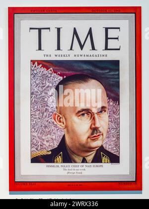 Titelseite des Time Magazins mit Heinrich Himmler (11. Oktober 1943) in der Topographie des Terrors, Berlin, Deutschland, Stockfoto