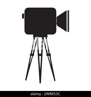 Das Symbol für das Kamerastativ steht auf einer speziellen Vorderansicht, alt und neu, schwarz weiß. Video-Vektor-Illustration, Cinema Camera-Symbol. Stock Vektor