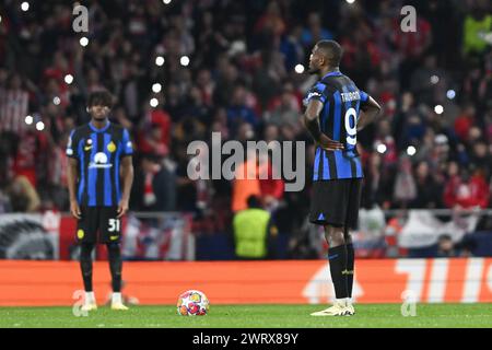 Marcus Thuram vom FC Inter während des UEFA Champions League-Spiels zwischen Inter FC Internazionale und Club Atletico de Madrid am 13. März 2024 im Stadion Cívitas Metropolitano in Madrid Credit: Tiziano Ballabio Stockfoto