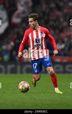 Rodrigo Riquelme vom Club Atletico de Madrid während des Spiels der UEFA Champions League zwischen Inter FC Internazionale und Club Atletico de Madrid am 13. März 2024 im Stadion Cívitas Metropolitano in Madrid Credit: Tiziano Ballabio Stockfoto