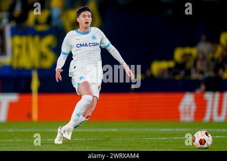 Villarreal, Spanien. März 2024. Leonardo Balerdi von Olympique MarseilleLeonardo Balerdi von Olympique Marseille spielte am 14. März 2024 im La Ceramica Stadion in Villarreal, Spanien, während des Achtelfinale zwischen Villarreal CF und Olympique Marseille. (Foto: Sergio Ruiz/PRESSINPHOTO) Credit: PRESSINPHOTO SPORTS AGENCY/Alamy Live News Stockfoto