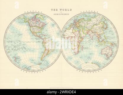 WELT IN ZWILLINGSHALBKUGELN. Westliche Und Östliche Hemisphären. JOHNSTON 1913 Karte Stockfoto