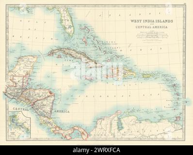 WESTINDIEN/KARIBIK. Panamakanal. Dänische Jungferninseln. JOHNSTON 1913 Karte Stockfoto