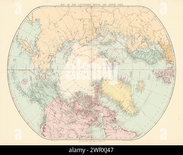 Arktische Regionen. Nordpol. Reisedaten für Entdecker. Nansen. STANFORD 1896 Karte Stockfoto