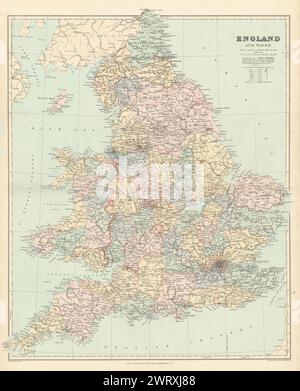 England und Wales in den Countys. Eisenbahnen. Groß 68 x 55 cm. STANFORD 1896 alte Karte Stockfoto