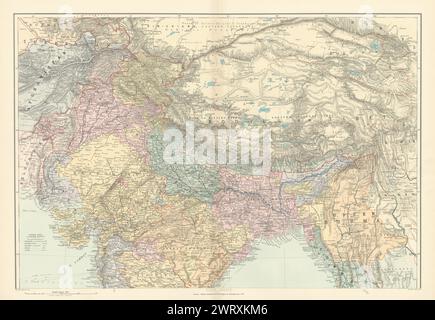 Indien, Norden. Tibet Bodyul Himalaya Baluchistan Burma 51x72cm STANFORD 1896 Karte Stockfoto