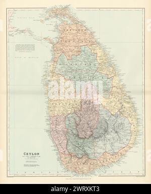 Ceylon. Sri Lanka. Provinzen und Eisenbahnen. Groß 66 x 53 cm. STANFORD 1896 alte Karte Stockfoto