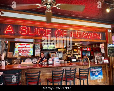 Das Restaurant Mystic Pizza in Mystic, Connecticut, USA Stockfoto