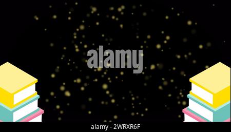 Bild von leuchtenden Flecken über Stapeln von Büchern Stockfoto