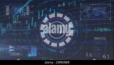 Bild: Rotierender Safe über Datenverarbeitung auf schwarzem Hintergrund Stockfoto