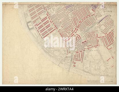 LSE POVERTY OS PROOF MAP Hurlingham - Fulham - Munster - Parsons Green 1928 Stockfoto