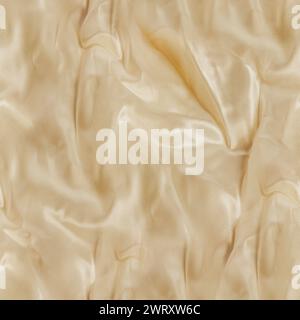 Nahtloses Texturfoto aus beigefarbenem, faltigem Seidenmaterial oder Satin-Vorhängen. Stockfoto