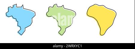 Brasilianisches Country in Schwarz und farbige Country-Silhouetten in drei verschiedenen Stufen der Glätte. Vereinfachte Karten. Vektorsymbole isoliert auf weißem Hintergrund. Stock Vektor