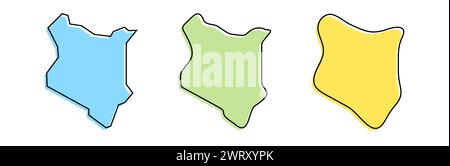 Schwarze Konturen und farbige Country-Silhouetten in drei verschiedenen Stufen der Glätte. Vereinfachte Karten. Vektorsymbole isoliert auf weißem Hintergrund. Stock Vektor