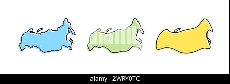 Russland Country Black und farbige Country Silhouetten in drei verschiedenen Stufen der Glätte. Vereinfachte Karten. Vektorsymbole isoliert auf weißem Hintergrund. Stock Vektor