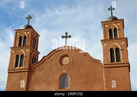 Obere Fassade von San Miguel - Socorro, New Mexico Stockfoto