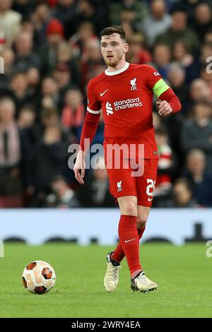 Liverpool, Großbritannien. März 2024. Andrew Robertson von Liverpool in Aktion. UEFA Europa League, Achtelfinale, Zweitspiel, Liverpool gegen Sparta Prag in Anfield in Liverpool am Donnerstag, den 14. März 2024. Dieses Bild darf nur für redaktionelle Zwecke verwendet werden. Nur redaktionelle Verwendung. bild von Chris Stading/Andrew Orchard Sportfotografie/Alamy Live News Credit: Andrew Orchard Sportfotografie/Alamy Live News Stockfoto