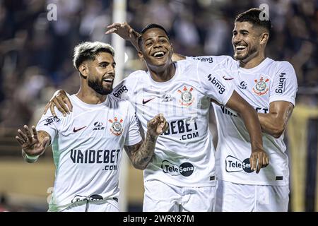 Sao Paulo, Brasilien. März 2024. Juri Alberto von Corinthians feiert, nachdem er beim Copa do Brasil (brasilianischer Pokal) im Estádio 1.São Maio in Sao Paulo, Brasilien (Danilo Fernandes/SPP) ein Eröffnungstor mit einem Elfmeter (0:1) erzielt hat. /Alamy Live News Stockfoto