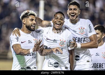 Sao Paulo, Brasilien. März 2024. Juri Alberto von Corinthians feiert, nachdem er beim Copa do Brasil (brasilianischer Pokal) im Estádio 1.São Maio in Sao Paulo, Brasilien (Danilo Fernandes/SPP) ein Eröffnungstor mit einem Elfmeter (0:1) erzielt hat. /Alamy Live News Stockfoto