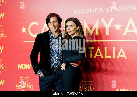 ROM, ITALIEN – 14. MÄRZ: Serena Rossi und Davide Devenuto nehmen an der Premiere der zweiten Staffel von „Call My Agent“ im Space Moderno-Kino Teil Stockfoto