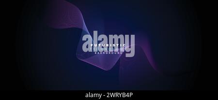 Digital Technology Banner abstrakter Hintergrund violetter und blauer Wellenlinien. Marineblauer oder rosafarbener Farbverlauf mit Zukunftstechnologie diagonale geometrische Form Stock Vektor