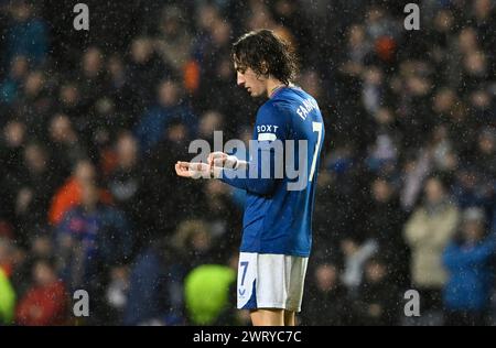 Glasgow, Großbritannien. März 2024. Fabio Silva von den Rangers nach dem Achtelfinale der UEFA Europa League im Ibrox Stadium, Glasgow. Der Bildnachweis sollte lauten: Neil Hanna/Sportimage Credit: Sportimage Ltd/Alamy Live News Stockfoto