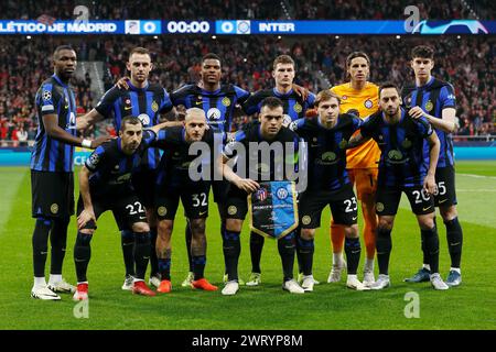 Madrid, Spanien. März 2024. Internazionale Milano Team Gruppenaufstellung (Inter Milano) Fußball/Fußball : UEFA Champions League Achtelfinale Spiel im zweiten Legs zwischen Club Atletico de Madrid 2 (PK 3:2) 1 FC Internazionale Milano im Estadio Metropolitano in Madrid, Spanien. Quelle: Mutsu Kawamori/AFLO/Alamy Live News Stockfoto