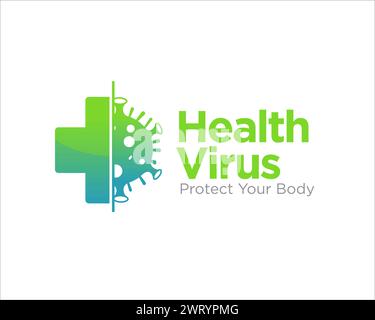 Cross Health mit Virus-Logo-Designs für Medizin- und Forschungsdienstleistungen Stock Vektor