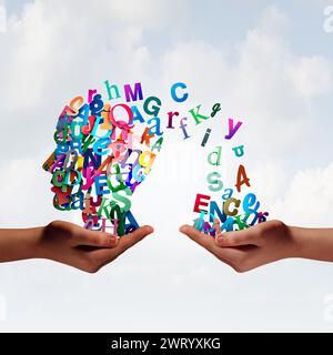 Unterrichtssprache und Alphabetisierung als Bildungs- und Lernkonzept für Sprache und Lesen oder Schreiben. Stockfoto