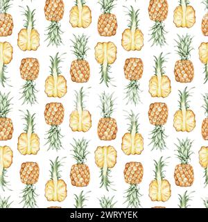 Nahtloses Muster mit Ananas in Aquarellfarben Stockfoto