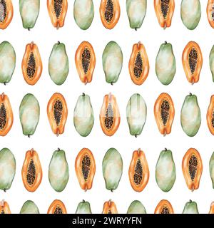 Nahtloses Muster mit Aquarellpapaya Stockfoto
