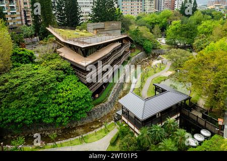 Luftaufnahme der Taipei Public Library Beitou Branch in Taipei, Taiwan Stockfoto