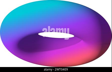 Isolierter farbenfroher Torus in 3D-Perspektive. Abstrakte geometrische Donut-Form, in Rotation Stock Vektor