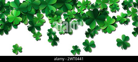 Saint Patricks Tag Hintergrund mit gesprühten grünen Kleeblättern o Stock Vektor