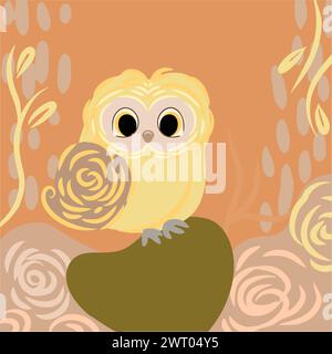 Eulen auf einem Felsen. Baby-Tier-Vogel sitzend, abstrakte Illustration Stock Vektor