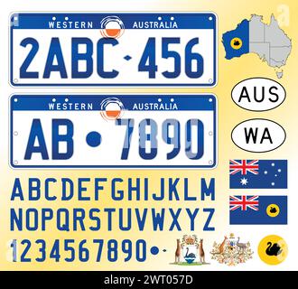 WESTERN Australia Autokennzeichen Muster, Buchstaben, Zahlen und Symbole, Vektorillustration, Australien Stock Vektor