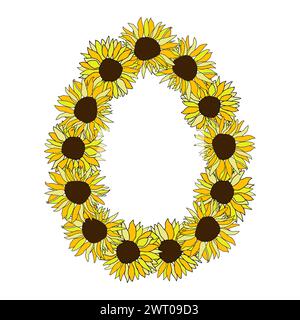 Gelbe Sonnenblume Ostern Eierrahmen Hintergrund, Hand gezeichnete florale Elemente für Frühling Urlaub Vektor-Illustrationen für Karte oder Einladungen, Oberfläche Desi Stock Vektor