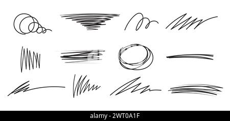 Linie Pinselstriche Markierung Skizze unterstrichen. Handgezeichnete Markierer-Scribbles. Stock Vektor