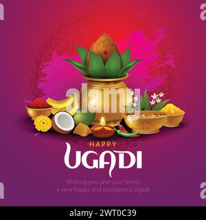 Happy Ugadi Neujahrsfest. Feiertag, der von den Einwohnern von Karnataka und Andhra Pradesh gefeiert wird. Abstrakte Vektorgrafik. Stock Vektor