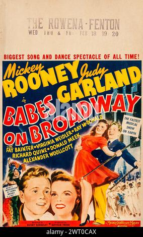 Vintage-Filmplakat für das Musical Babes on Broadway feat Mickey Rooney und Judy Garland (MGM, 1941). Fensterkarte - Die Rowena, Fenton Stockfoto