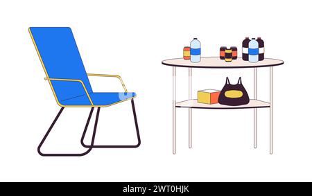 Camping Outdoor Equipment 2D lineare Zeichentrickobjekte Set Stock Vektor