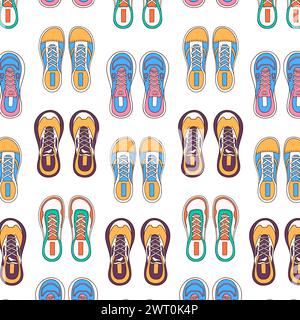 Nahtloses Muster der Sneakers im Cartoon-Stil. Freizeitschuhe, Fitness-Trainingsschuhe. Vektorillustration auf weißem Hintergrund. Stock Vektor