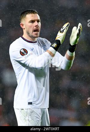 Glasgow, Großbritannien. März 2024. Jack Butland von den Rangers beim Achtelfinale der UEFA Europa League im Ibrox Stadium, Glasgow. Der Bildnachweis sollte lauten: Neil Hanna/Sportimage Credit: Sportimage Ltd/Alamy Live News Stockfoto