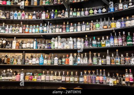 Wall of Gin, Dutzende von Gin-Flaschen in einer Gin-Bar im Barossa Valley South Australia, hohe Wand von Gin-Flaschen, Australien, 2024 Stockfoto