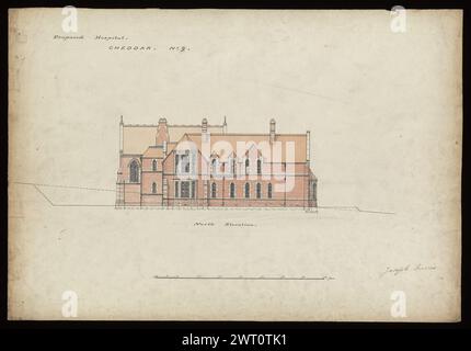 St. Michael's Home, Cheddar Axbridge, Somerset, 1878-1882: Verschiedene Pläne, Erhebungen, und Abschnitte . Butterfield, William 1878-1882 Eine weitgehend repräsentative Auswahl von Zeichnungen für den Bau und die Herstellung von Entwürfen, die die verschiedenen Arten von Aufträgen darstellen, die Butterfield erhielt und seine Arbeit zur Förderung des Gothic Revival illustrieren. Ebenfalls enthalten sind Schätzungen sowie Aufzeichnungen (gemessene Zeichnungen) von Gebäuden, die nicht von Butterfield entworfen wurden. William Butterfield (1814–1900) war ein britischer Architekt, der für seinen gotischen Revival-Stil bekannt war. Er studierte bei E. L. Blackburne an Stockfoto