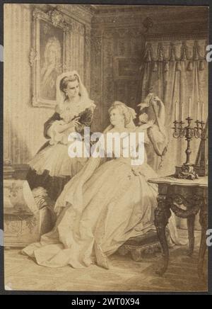 Eugenia Naturncha Tochler W.V. Kaulbach. Unbekannt, Fotograf Ende des 19. Jahrhunderts fotografische Kopie eines Stiches, der zwei Frauen in einem reich dekorierten Raum zeigt. (Rückseitig, Druck) oben in der Mitte, in Bleistift: "Eugenia / Naturncha Tochler / W.V. Kaulbach / p-10"; Stockfoto