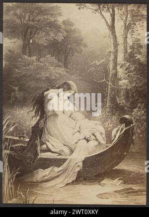 Ottilie von W.V. Kaulbach. Unbekannt, Fotograf Ende des 19. Jahrhunderts fotografische Kopie eines Stiches, der eine Frau in einem Boot mit einem Baby auf dem Schoß zeigt. (Rückseitig, Druck) Mitte, in Bleistift [wahrscheinlich falsch geschrieben]: "Ottilie / die Wahlver - / weidschaflen / W.V. Kaulbach"; Stockfoto